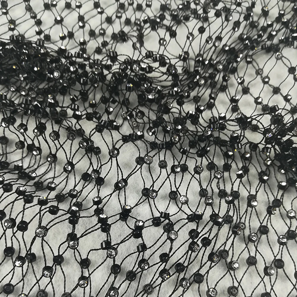 Mode Frauen Sexy Mode Strass Fishnet Design Rundhals Ärmelloses Top Bluse Perspektive Mesh Schwarz Fishnet Kleidung