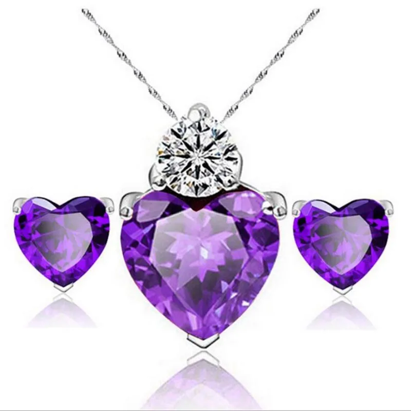 Sincere Heart Sharp Setting Cubic Zirconia Necklace Earrings Set Fashion Color Optional Party Jewelry Sets for Woman