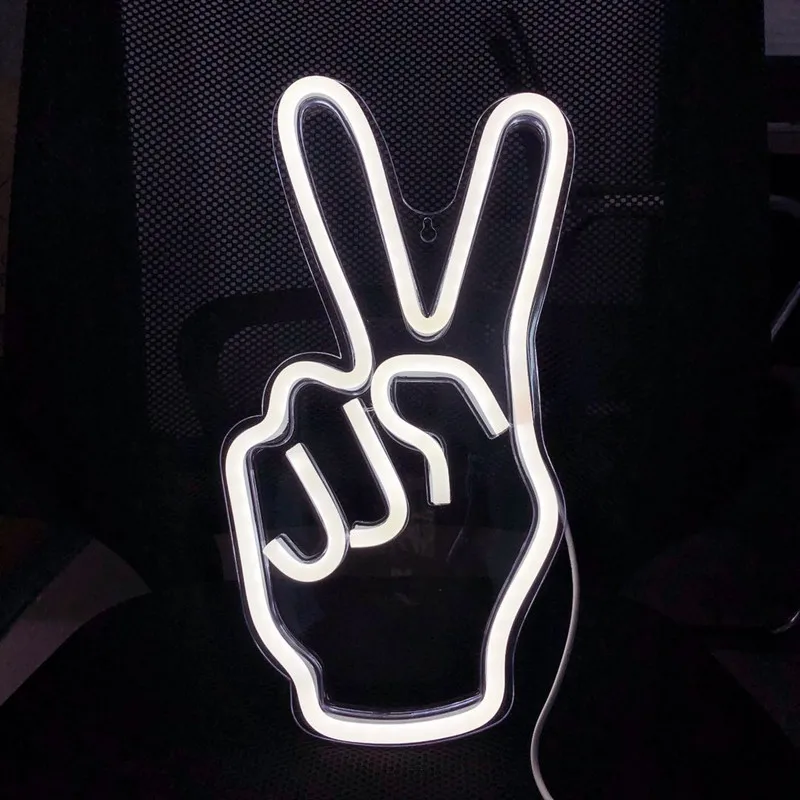 Victory Finger Led Neon Light for Holiday Atmosphere Art Bar Wall Decorations Neon Signs Home Window Room Decor Cool Lights USB