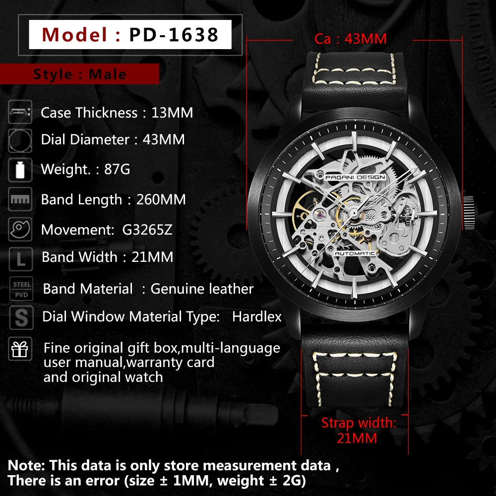 2022Pagani Design Skeleton Hohl Leder Männer Uhr Luxus Edelstahl Maschine Männlichen Uhr Männer Wasserdichte Uhr Relogio Masculi