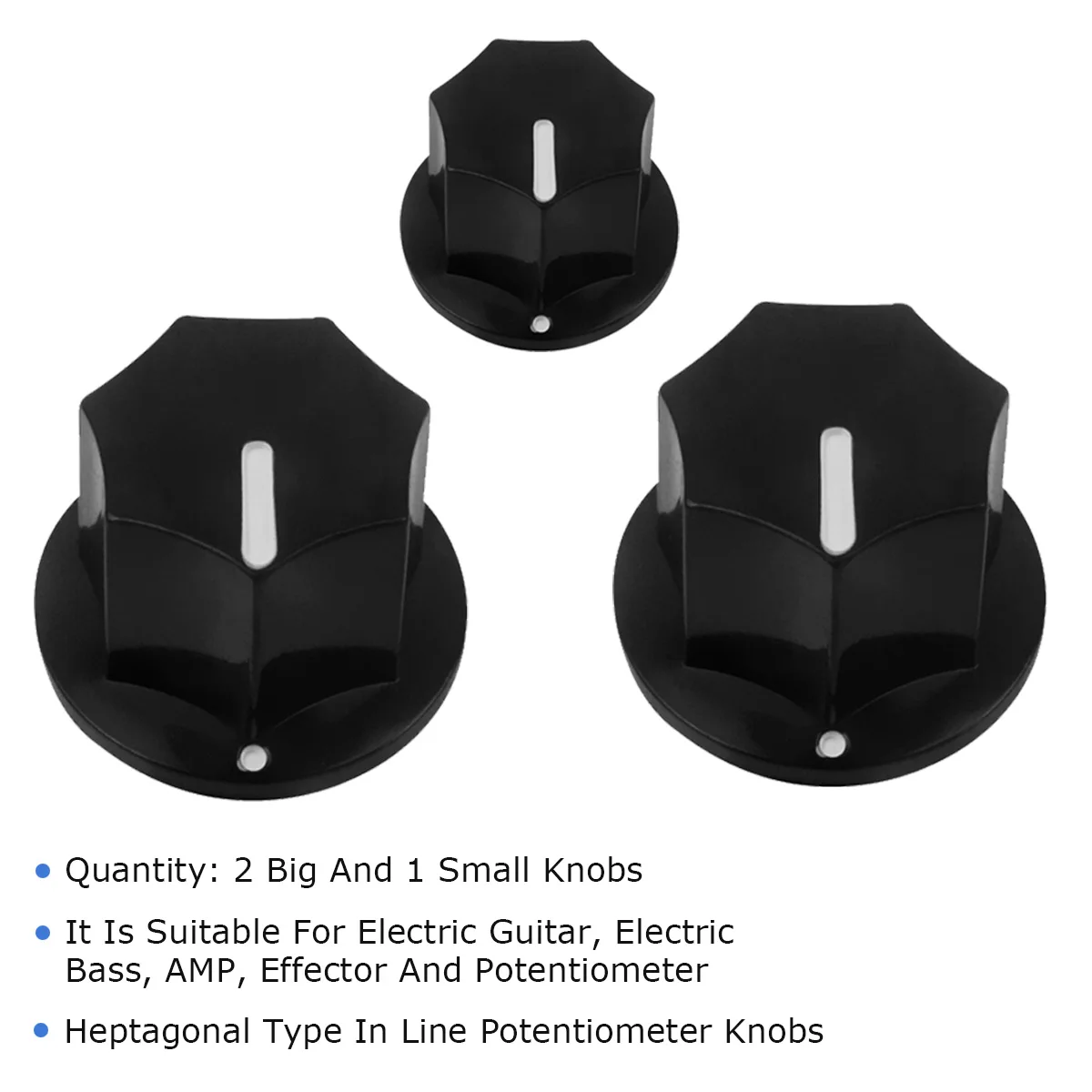 FLEOR 3pcs Black Plastic Guitar Knobs Effect Pedal Amp Potentiometer Knobs - 2 Big 1 Small