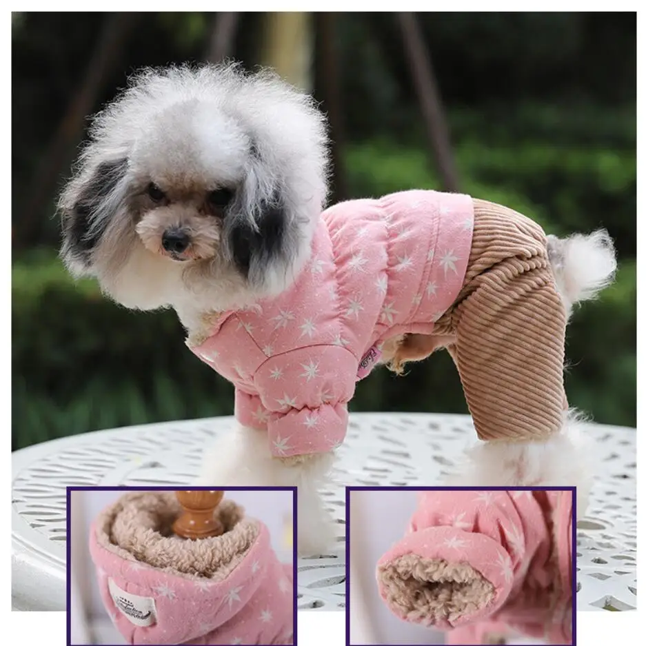 Corduroy Fleece Dog Jumpsuit, Winter Overalls, Teddy, Warm Dog Clothes, Star, XS, S, M, L, XL