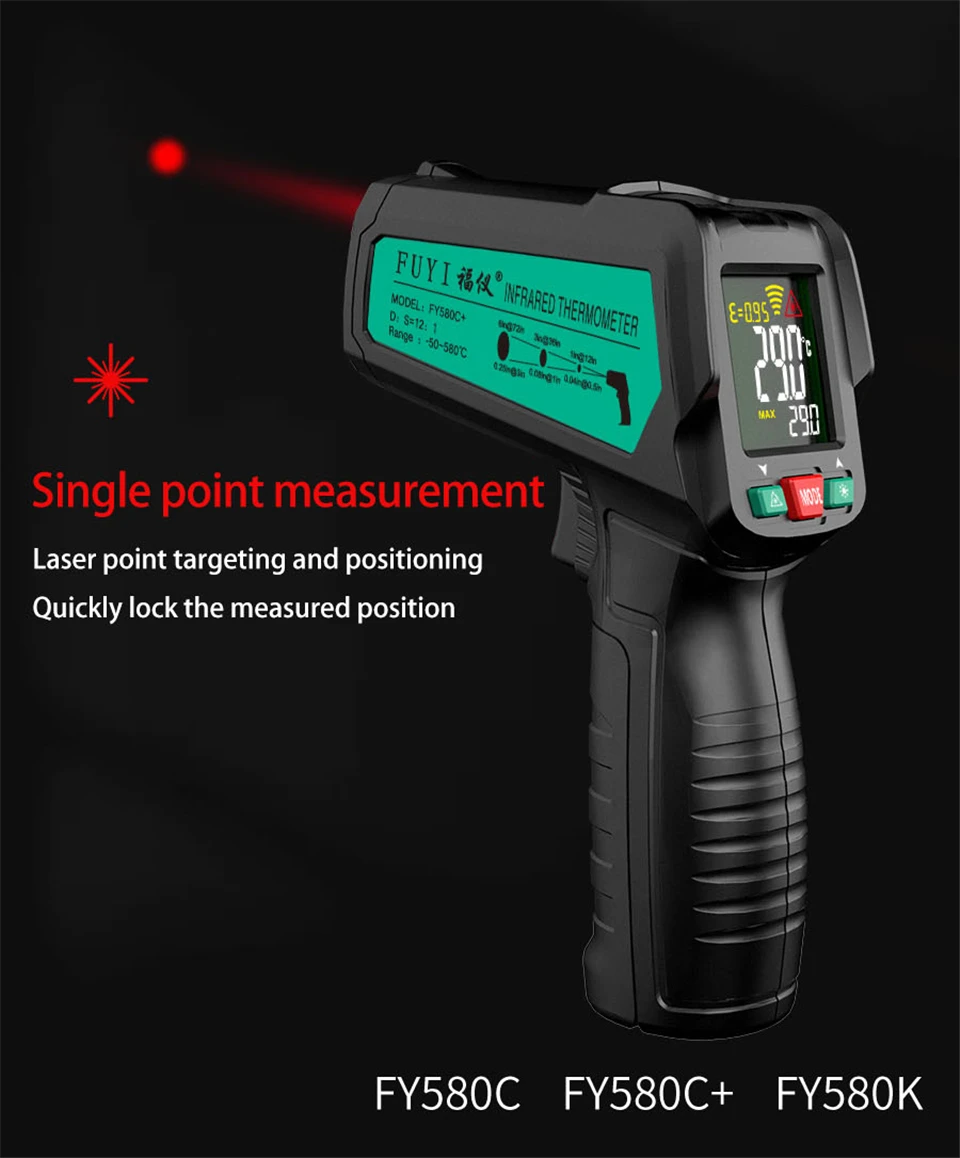 Industrial Infrared Thermometer Non Contact Temperature Gun Laser Handheld IR Pyrometer Colorful LCD Display 50-580C With Alarm