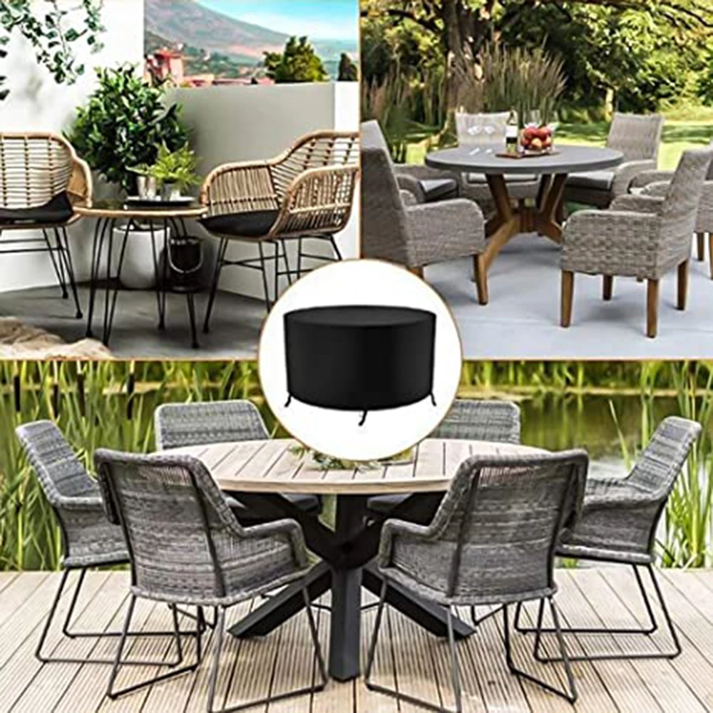 Round Patio Furniture Covers,210D Heavy Duty Outdoor Furniture Covers Table Cover of Windproof, Waterproof, Anti-UV for Garden