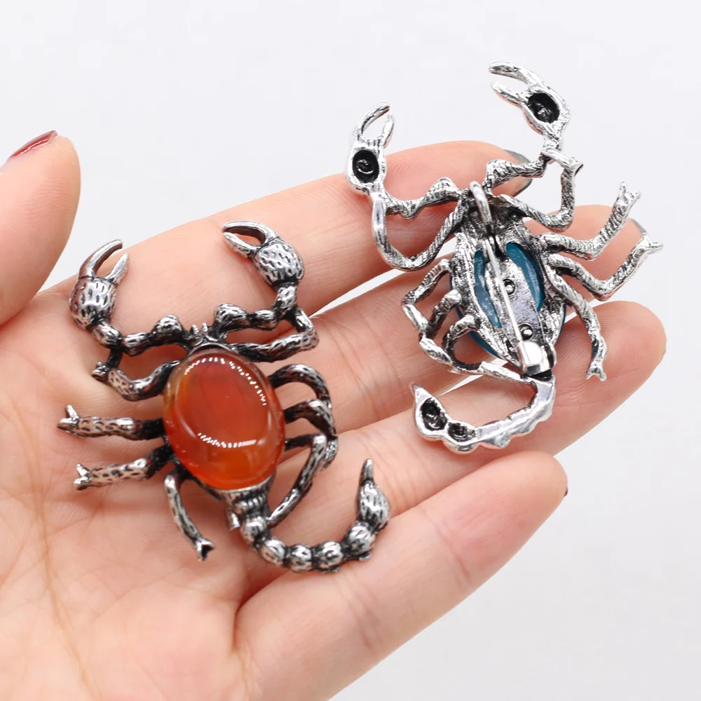 Feminino broche de pedra natural em forma de escorpião pingente broche para fazer jóias diy colar pulseira roupas camisas acessório