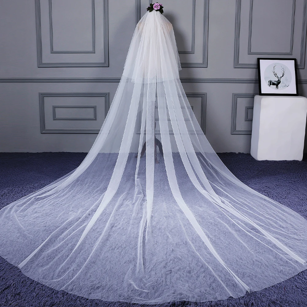 Women Ivory Simple Wedding Bridal Cathedral Veil with Comb 3m 2 Layer Elegant Long Train Veil Cut Edge Lady Accessory for Bride