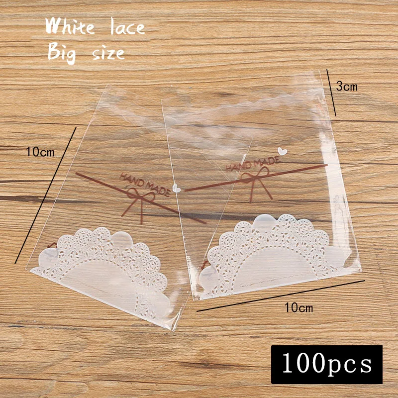 100pcs/lot Homemade Cookies Packaging Bag Transparent Thin Line Bow Snack Food Packaging Party Baking Candy Bag Big Size 10x10