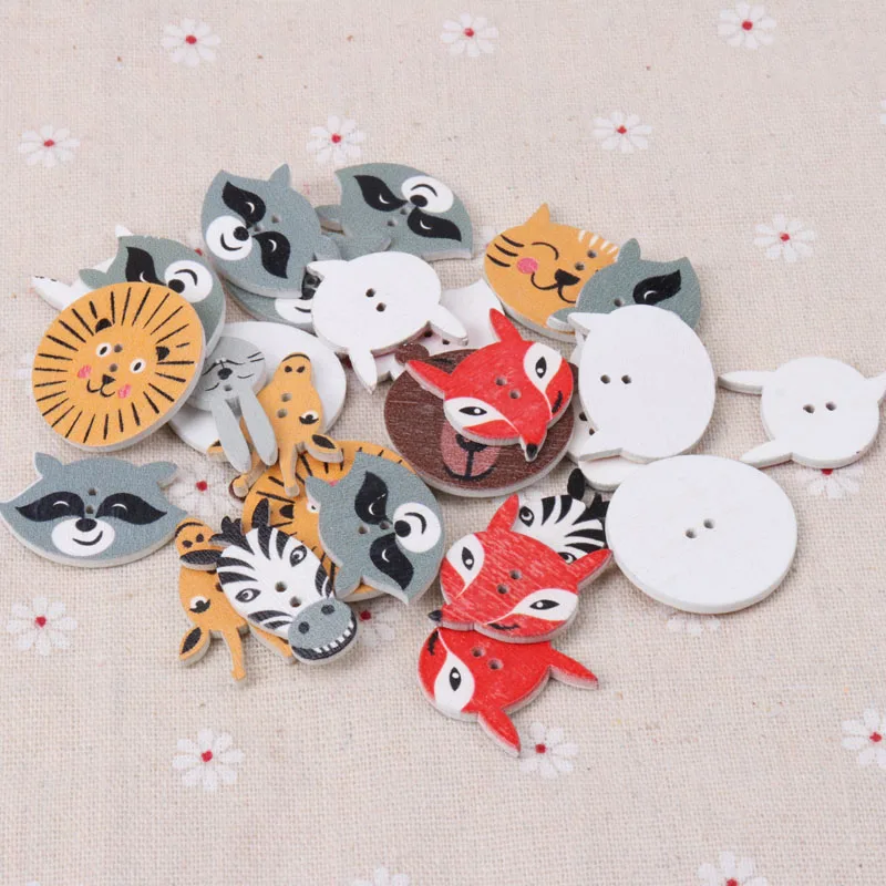 Button accessories for children\'s clothes Mix Cartoon Animal Wooden Buttons Botones Handmade Accessories Decoration  30mm 20pcs