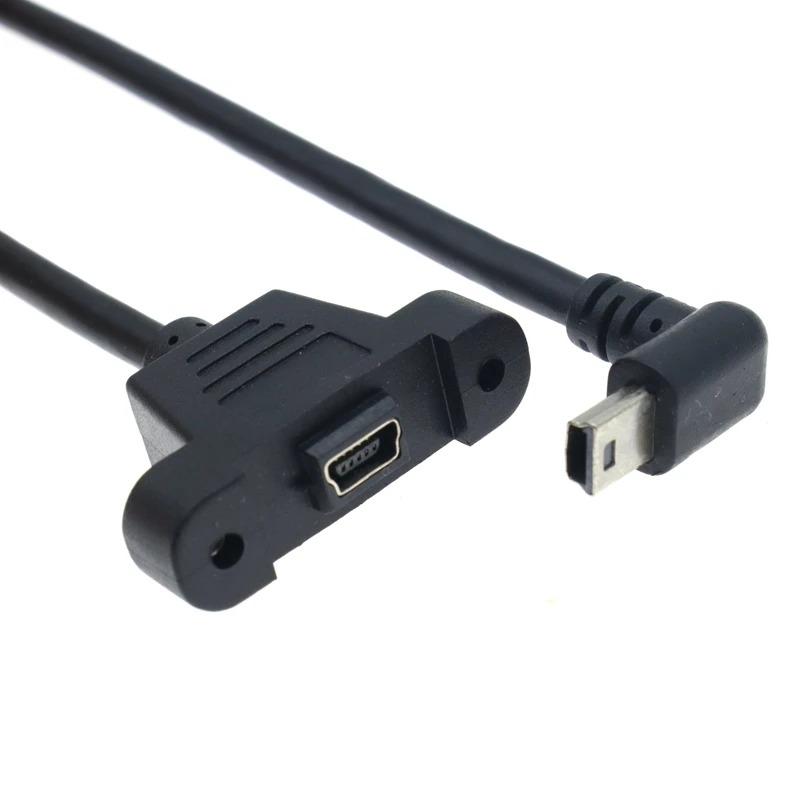 0.5m Mini USB Up Down Left Right Angled Elbow mini  5pin 2.0 Male to Female Extension Cable  With Panel Mount Hole For industry