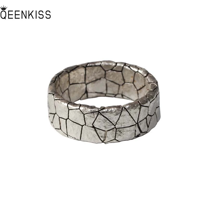 QEENKISS 925 Sterling Silver Ring for Men Vintage Adjustable Broken Rock Open Ring Fine Jewelries Wholesale Party Gift RG6676