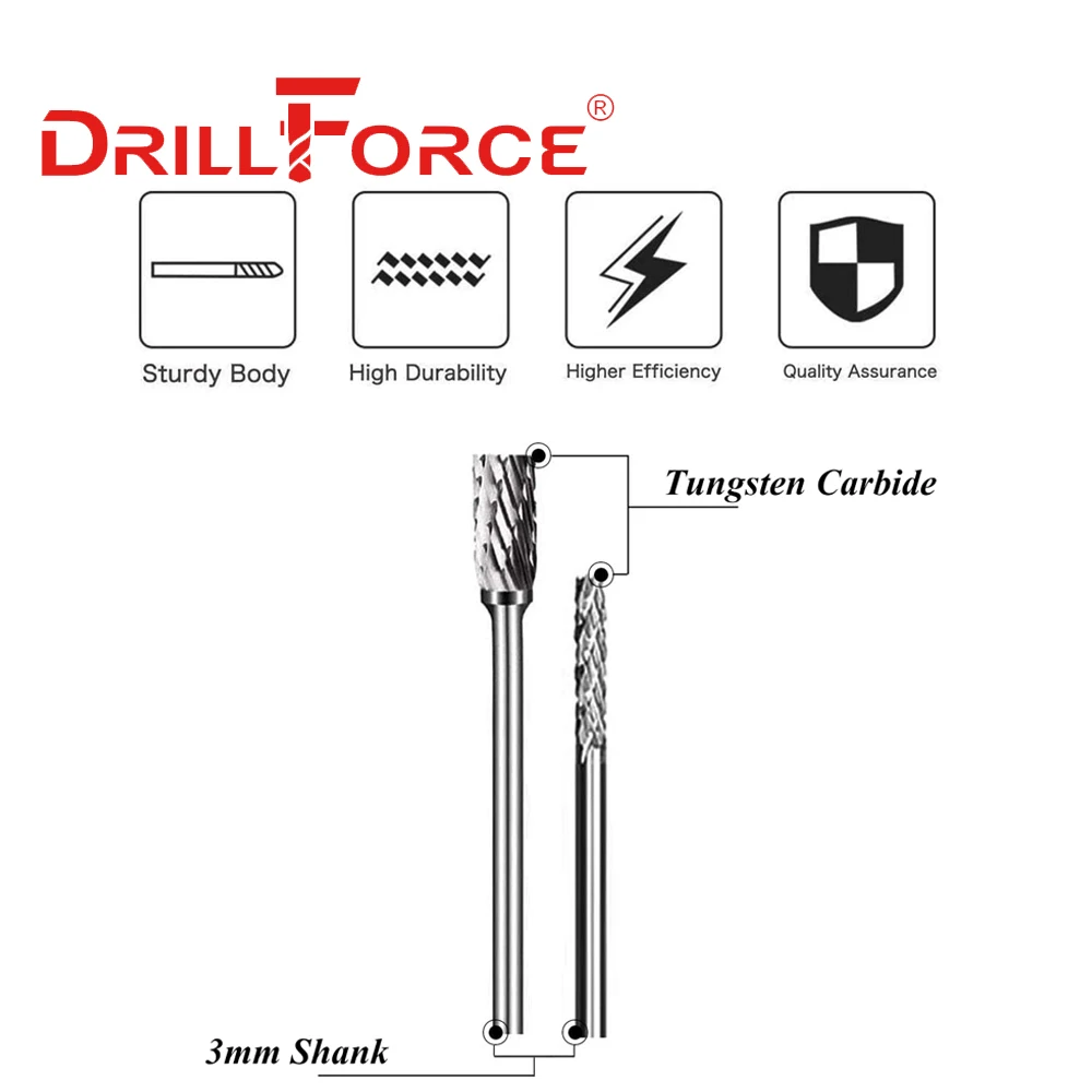 Drillforce 3x3 مللي متر كربيد التنغستن قاطعة المطحنة أداة دوارة لدغ نك النقش جلخ سَحْبِ الفِلِزَّاتِ أدوات تلميع الطحن