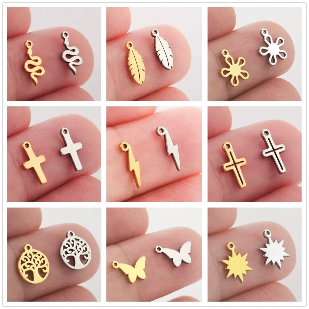 Teamer 5pcs/lot Stainless Steel Charms for Jewelry Making Butterfly Lightning Flower Cross Pendant for Necklace Bracelet DIY