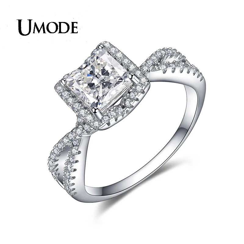 

UMODE Fashion Trendy S925 Sterling Silver Engagement Rings for Women Princess Cut CZ Wedding Luxury Jewelry Anillos Mujer LR0340