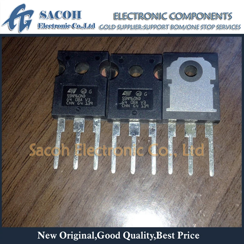 N-채널 MOSFET 트랜지스터 리퍼브, STW55NM60N 55NM60N STW55NM60ND 55NM60ND TO-247 51A, 600V, 5 개/로트