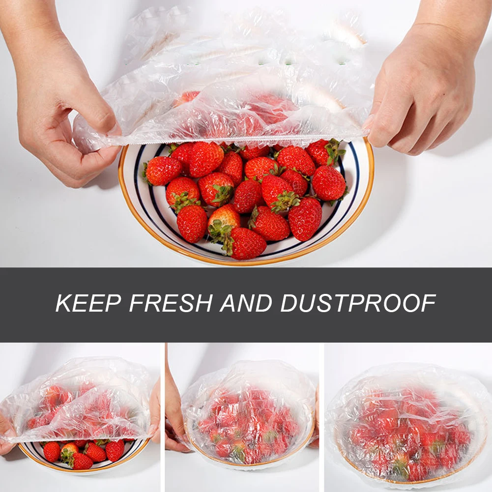 100pcs Disposable Food Cover Plastic Wrap Elastic Food Lids For Fruit Bowls Cups Caps Storage Kitchen Fresh Keeping Saver Bag