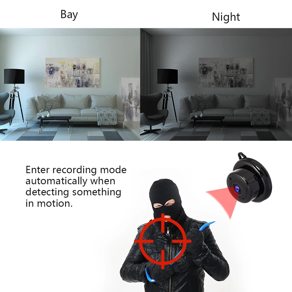 Minicámara de seguridad inalámbrica V380 para el hogar, videocámaras con visión nocturna, detección de movimiento, 1080P, HD, IP