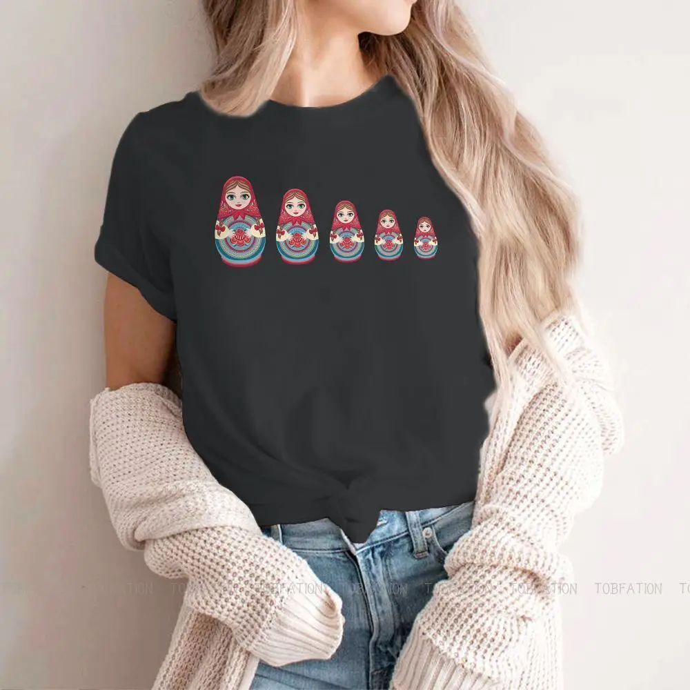 Babushka Stacking Nesting Women's TShirt Matrioskas Matryoshka Doll Russian Tea Crewneck Girls Tops 4XL Lady T Shirt Humor Gift