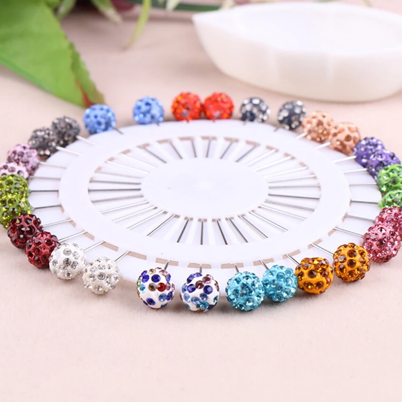 12/30Pcs  Fashion Crystal Ball Brooch Pin Muslim Hijab Scarf Pins Scarf Clip Wedding Pin For Women Hijab Pins With Hat