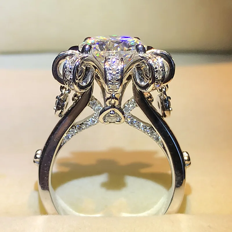 Elegant Flower Crown 1ct Lab Diamond Ring 925 sterling silver Bijou Engagement Wedding band Rings for Women Bridal Party Jewelry 2