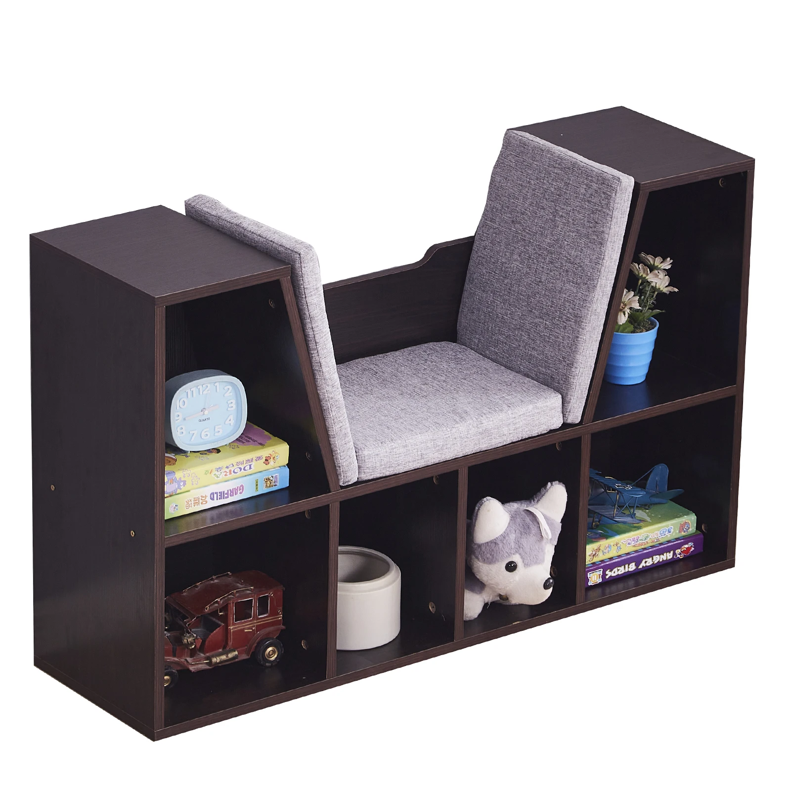 6-Cubby Kids Bookcase, Multi-Purpose Storage Organizer Cabinet Shelf for Children Dark Brown