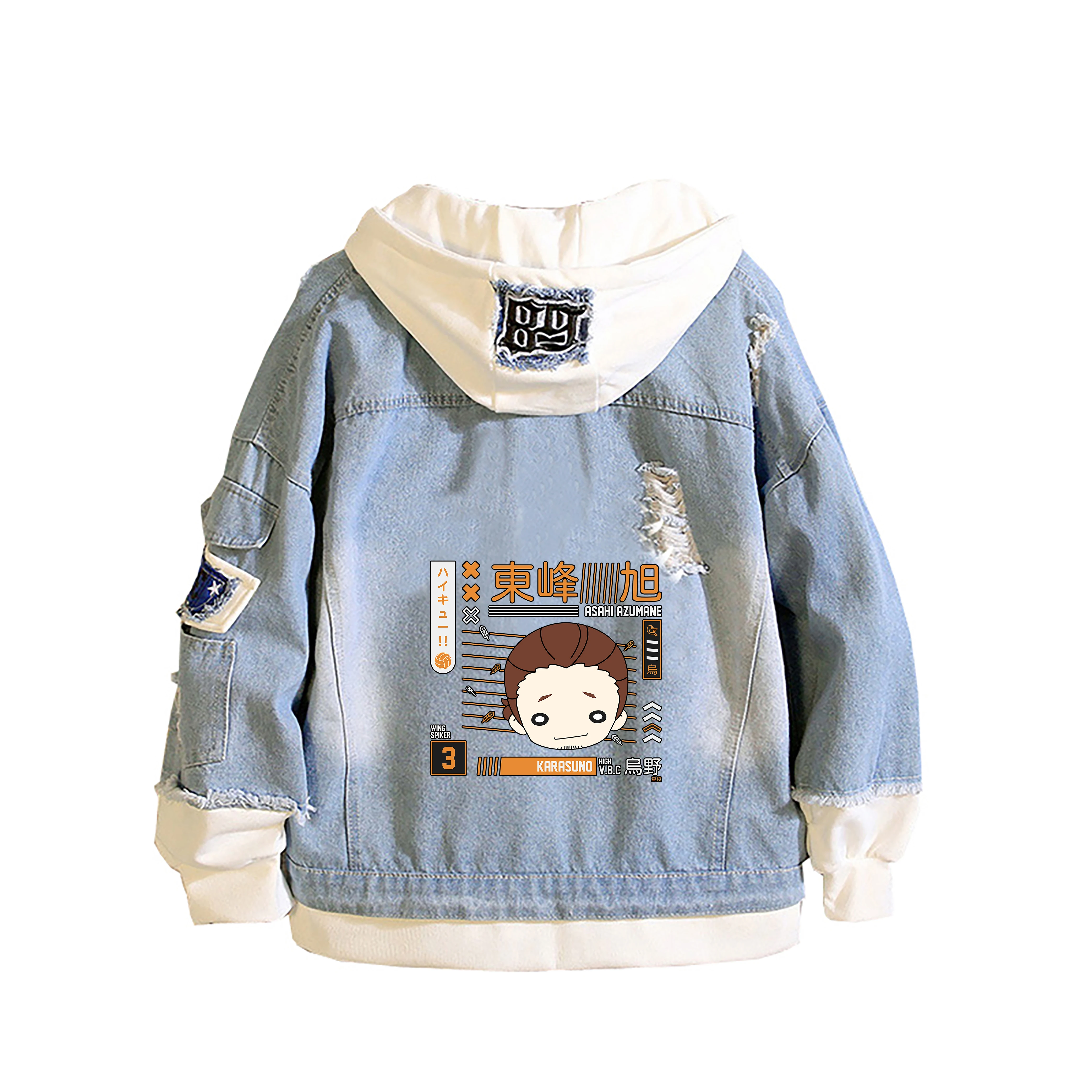Japanese Haikyuu!! Demin Jacket Anime Harajuku Streetwear Shoyo Hinata Jeans Sweatshirt Boys Cartoon Plus Size Hoodies Coats - view 5