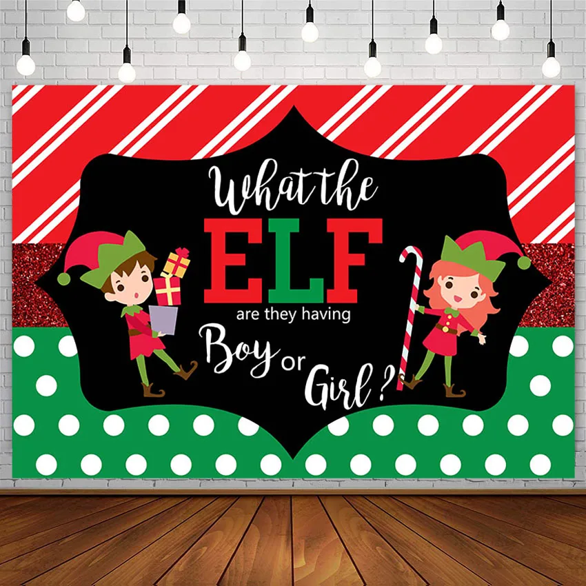 

Avezano Photography Backdground Gender Reveal Party What The Elf Are They Having Boy or Girl Christmas Backdrop Photo Studio