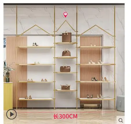 Clothing store column display rack lock wall side hanging gold shelves women's store a column display rack stainless steel