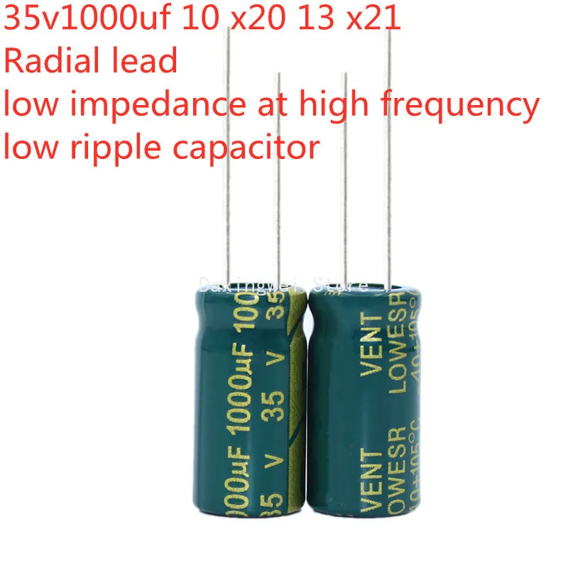 10pcs/lot 35V1000UF Low ESR/Impedance High Frequency 35v 1000UF Aluminum Electrolytic Capacitor Size 10*20 13*20 1000UF 20%