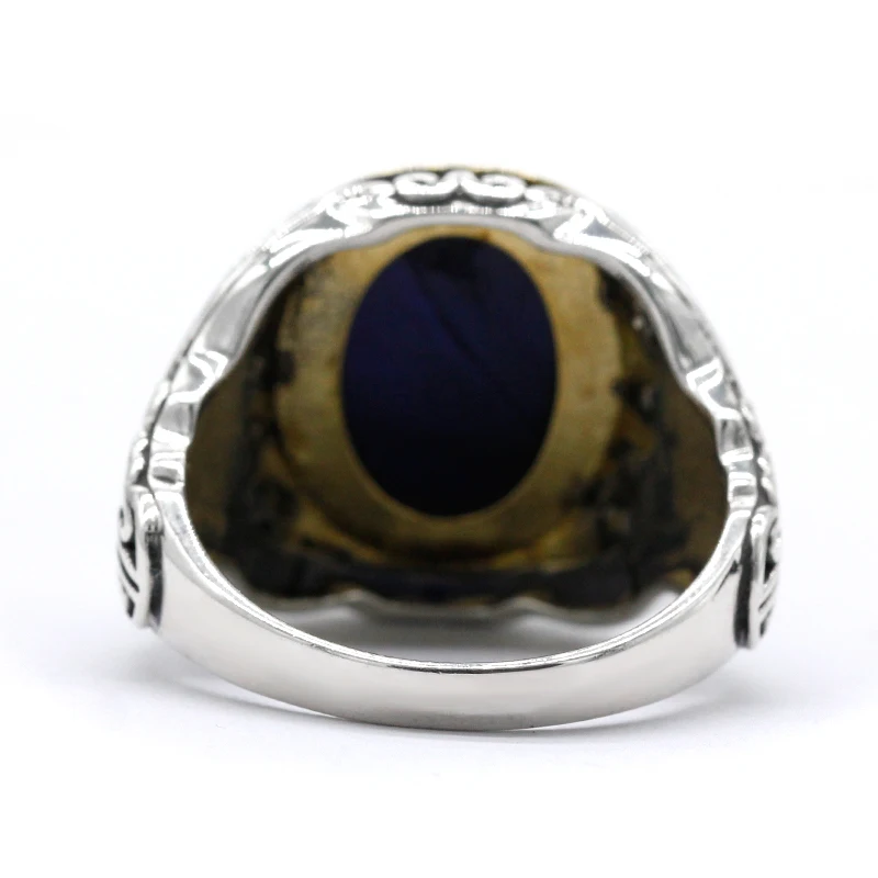 S925 Puur Zilveren Heren Ring Natuurlijke Blauwe Tijgeroog Stenen Sieraden Feest Cadeau Mode Retro Gratis Carving Punk Rock Heren Ring