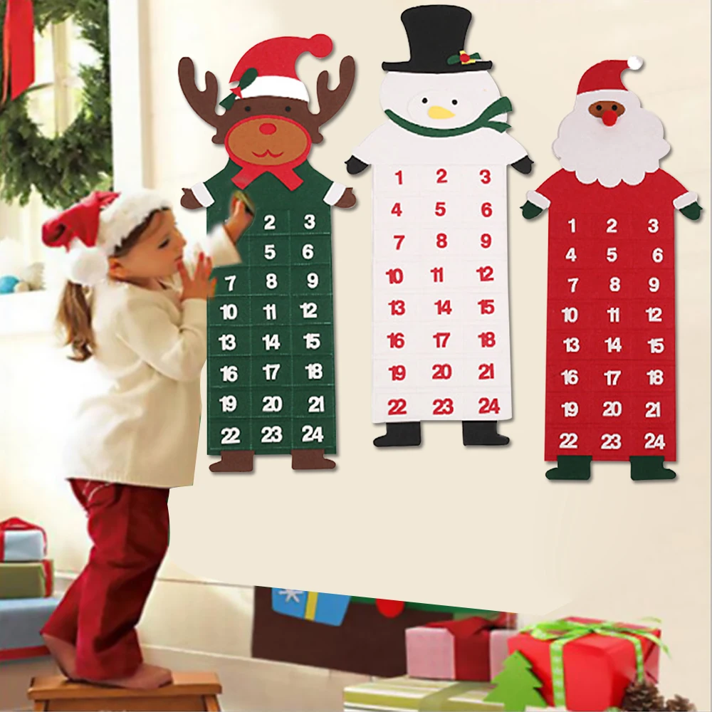 Large Felt Christmas Advent Calendar with Pockets Santa Reindeer or Snowman Gift for Kids 2