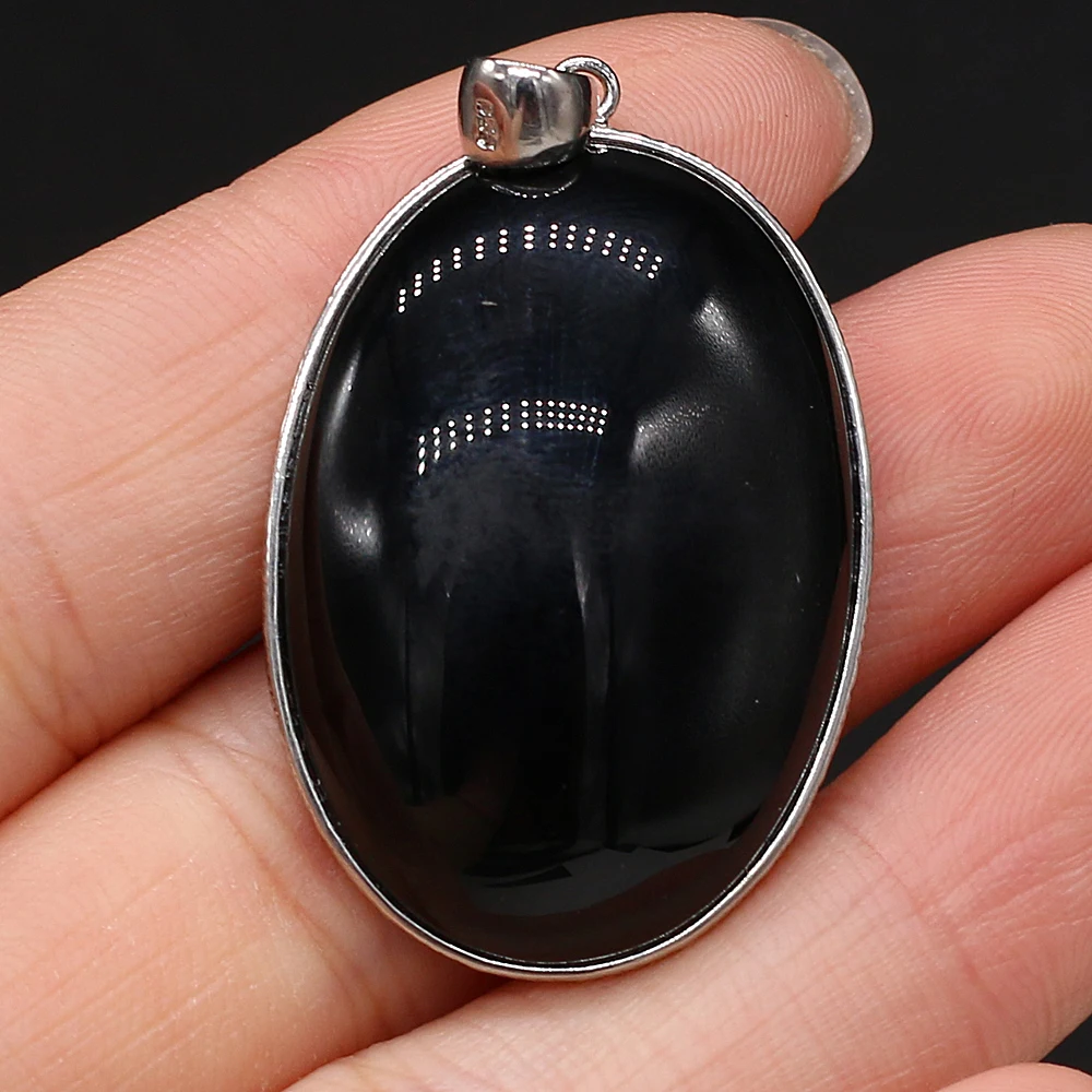 Natural Stone Black Agate Round Egg Shape Pendant Handmade For Jewelry MakingDIY Necklace Earring Accessories Charm Gift 25x35mm