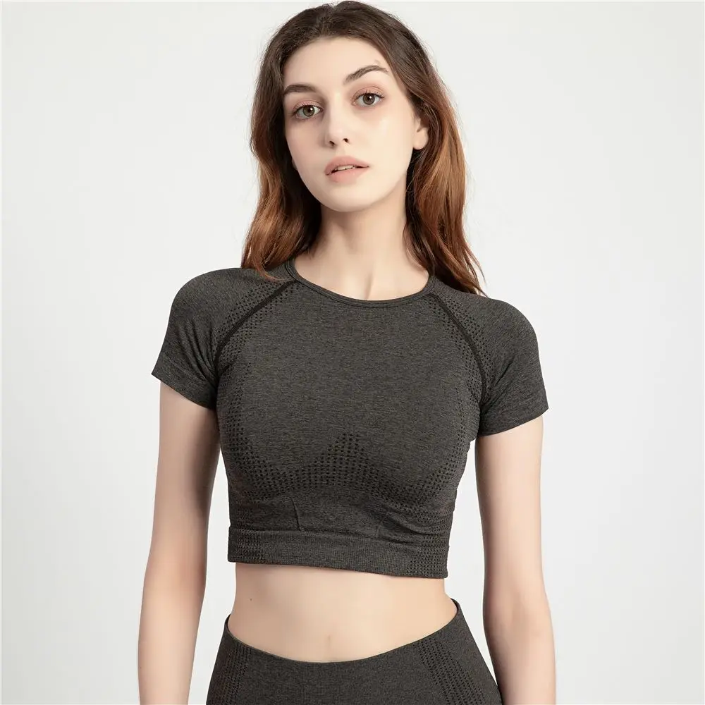 Delle donne di Sport Magliette E Camicette Crop Yoga Camicia Femminile Palestra di Allenamento Magliette E Camicette Maniche Corte T-Shirt Elastico Tee Shirt Corsa E Jogging Fitness Attivo Gymwear