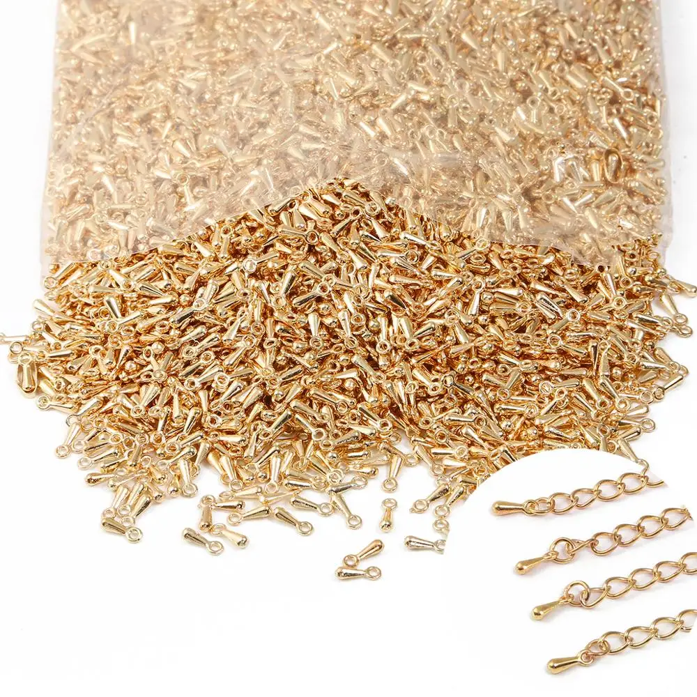 

100pcs/ lot 2*7mm Gold/Silver Copper Water Drop End Beads For DIY Extender Chain Pendant Jewelry Making Findings Accessories