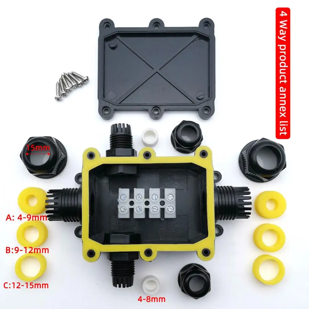 IP68 Waterproof Junction Box Electrical 2/3/4/5/6 Way Enclosure Block Cable Connecting Line Protection for Wiring Accessories