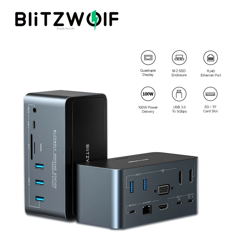 BlitzWolf BW-TH13 18-in-1 Docking Station USB C accessori per Laptop PC accessori per Computer Extensor Hub USB tipo-c Slot SD/TF