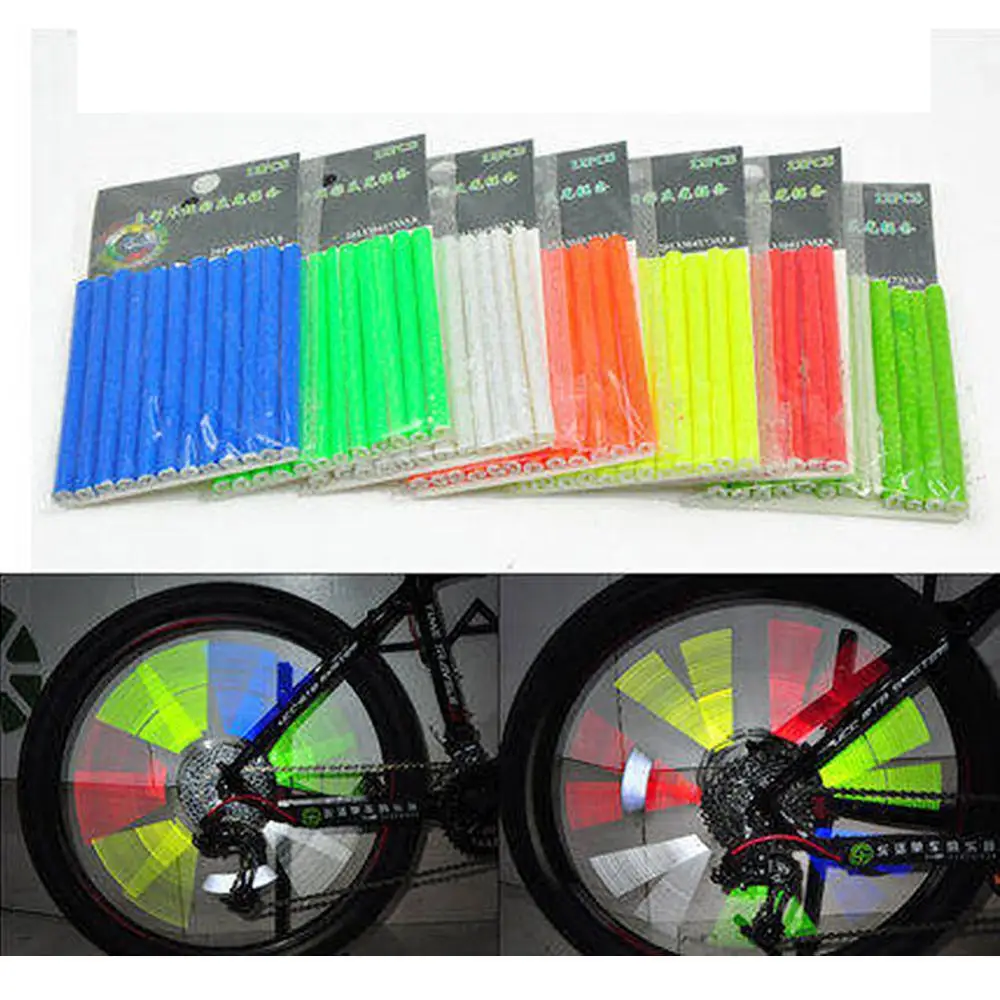 12Pcs Bicycle Warning Light Reflective Strap Mountain Riding Wheel Rim Spoke Mount Clip Tube Safety Flashing Strip Reflector