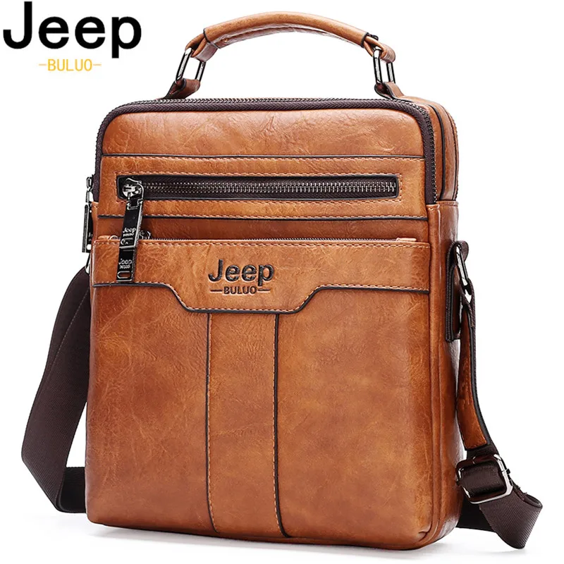 JEEP BULUO  High quality Tote Fashion Business Man Messenger Bag Big Size Split Leather Bags Brand Men\'s Crossbody Shoulder Bags