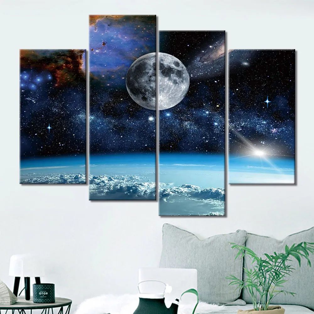 Frame Pictures Home Decor 4 Panel Aurora nature HD Printed Modern Canvas Painting Wall Art Modular Poster