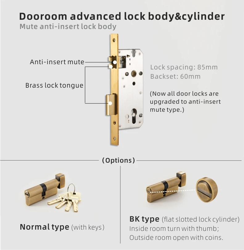 Dooroom Messing Türschloss Set Moderne Ei Geformt Knopf Lange Platte Innen Schlafzimmer Bad Doppel Holz Tür Lever Set Dummy griffe – Detail 2