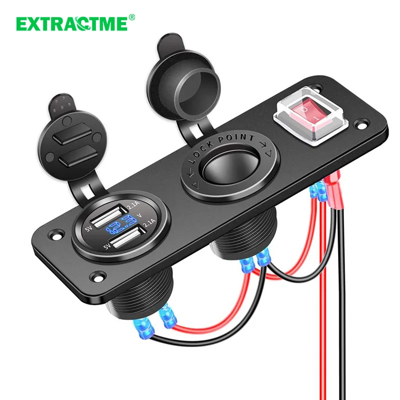 Extractme Dual USB Socket Charger Socket 4.2A Fast Phone Charging USB 12V Digital Voltmeter Auto Truck Car USB Charger