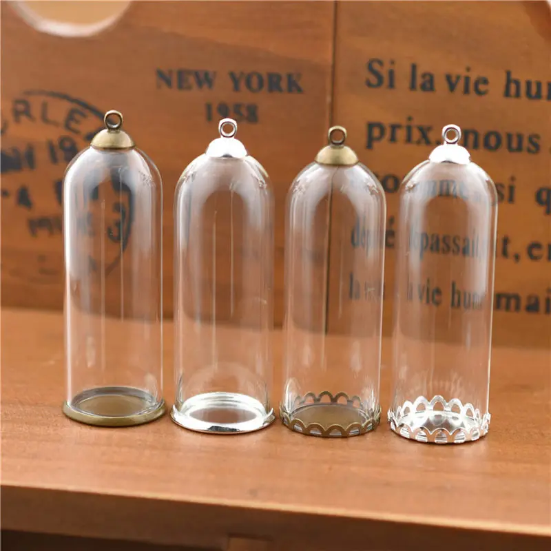 5 jeux de tubes en verre creux de 50x18mm, avec base de réglage, ensemble de bouchons de perles, sans remplissage, bouteille en verre, pendentif vail, accessoire de mode à faire soi-même