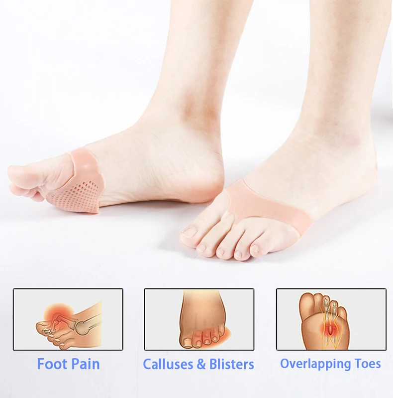 Silikon Mittelfuß polster Zehen trenner Schmerz linderung Fuß polster Orthesen Fuß massage Einlegesohlen Vorfuß socken Fußpflege werkzeug 2 stücke – Detail 1