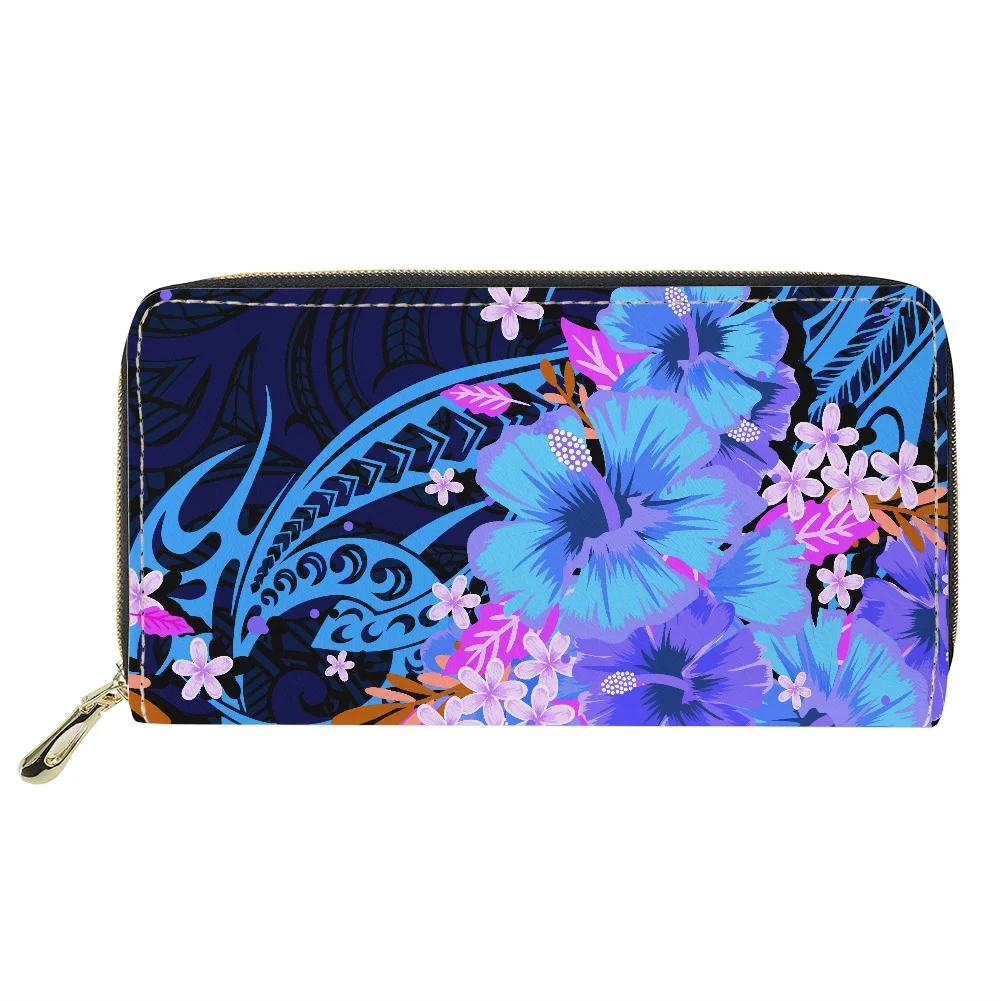 

Hycool Clutch Bags Organizers Polynesian Tribal Hawaii Flower Print Luxury Bag Woman Luxury Zipper Women's Purse Leather