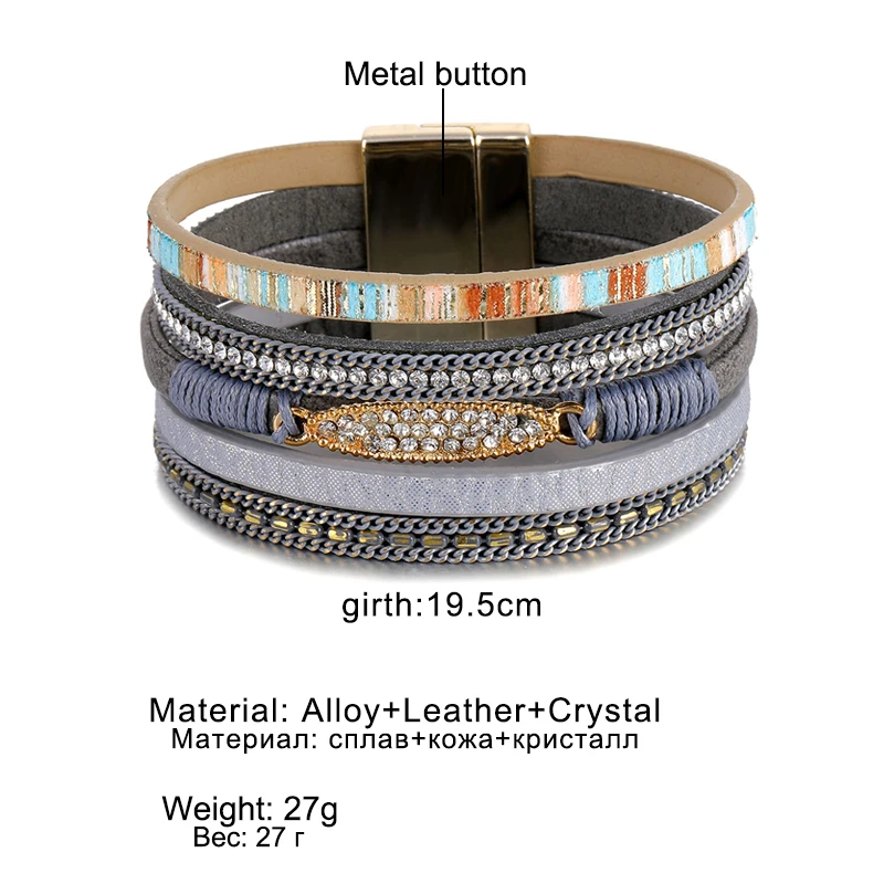 IFMIA Boho Crystal Leather Fashion Bracelets Woman 2019 Ladies Bohemian Multilayer Wide Wrap Bracelets &Bangles Female Jewelry