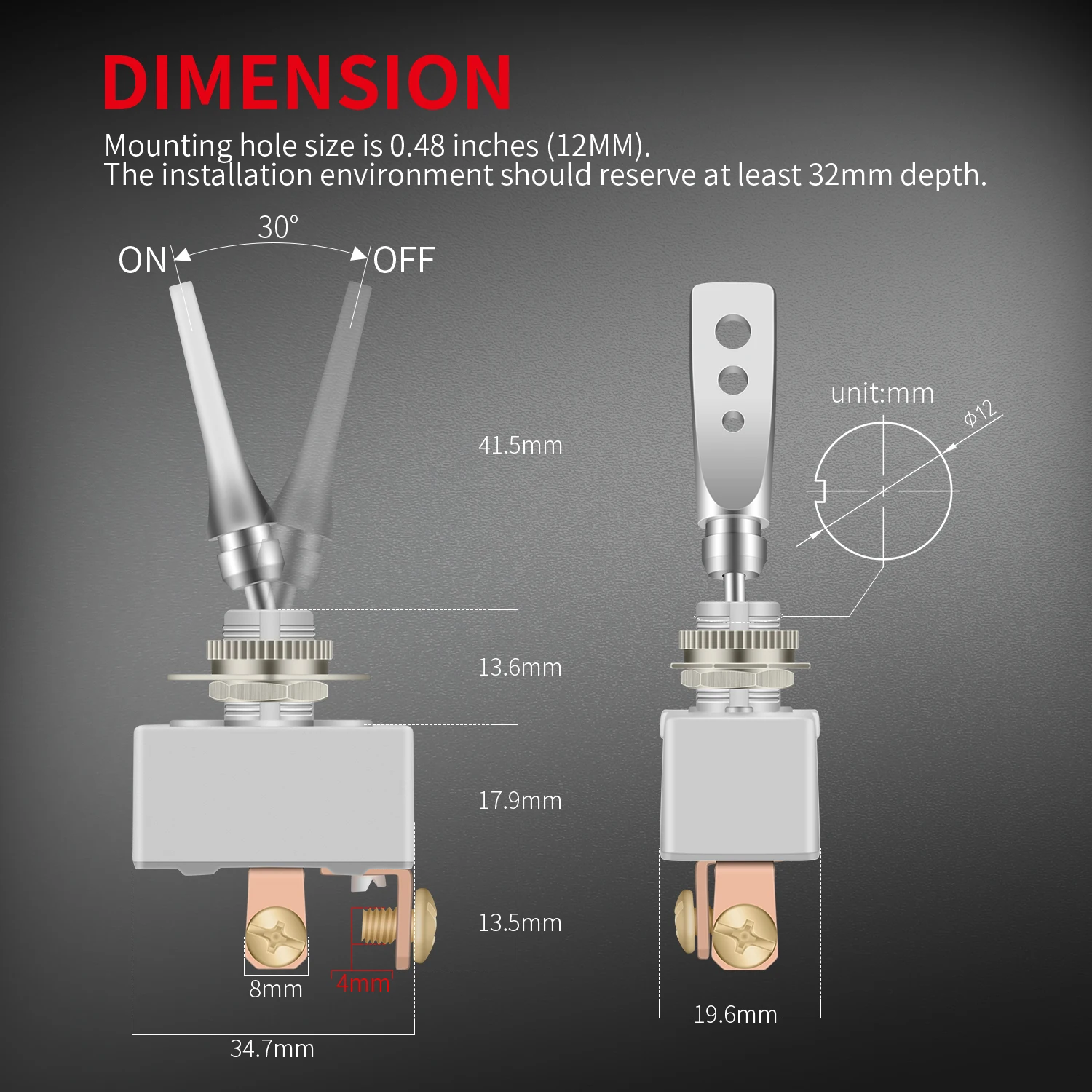 IP65 Waterproof Toggle Switch 50 Amp 12V Heavy Duty Aluminum Housing ON/OFF with Rubber Boot Cover