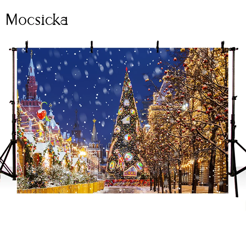 Winter Christmas Photography Background Snowflake Street Christmas Tree Decoration Props Child Portrait Photo Backdrop Banner