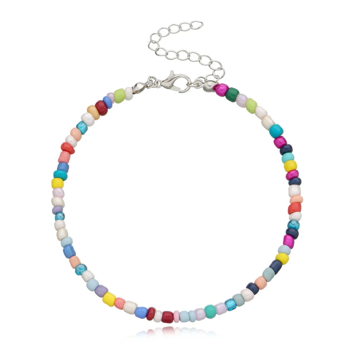 Bohemia Acrylic Beaded Anklet For Women Multicolor Round Anklets Barefoot Summer Beach Foot-Chain Jewelry 21.5cm long, 1 PC