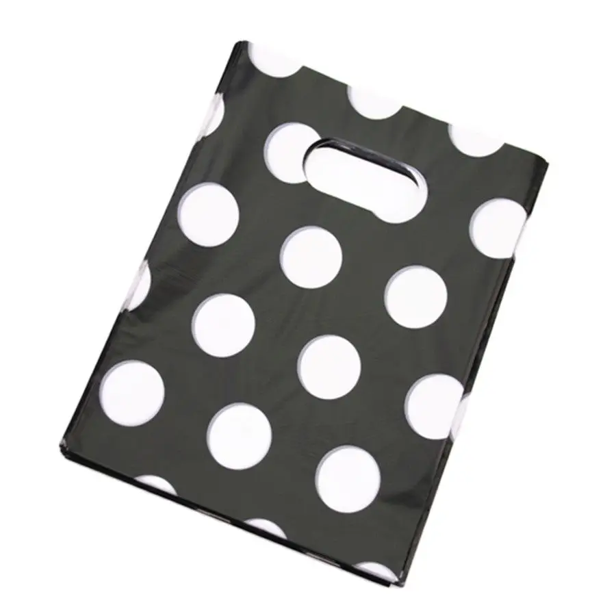 

New Design Hot Sale Wholesale 100pcs/lot 15*20cm Luxury Black Plastic Packaging Shopping Bags With White Dot