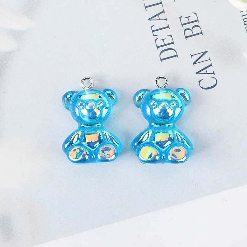 10 Pcs Resin AB Magic Color Teddy Bear Charms Flatback Jelly Cartoon Animal Jewelry Findings for Earrings Keychain Diy