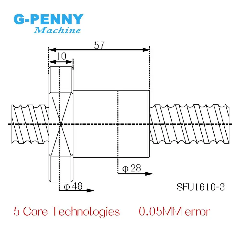SFU1610 Ball screw kit 16mmlead 10mm RM1610 Rolled ball screw C7 type with single Ball nut + nut housing+1set BKBF12 end support